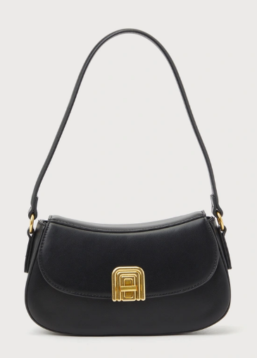 Picturesque Charm Black Faux Leather Shoulder Bag