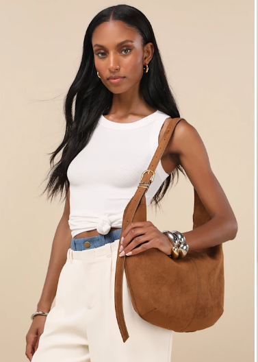 Olga Brown Suede Shoulder Bag