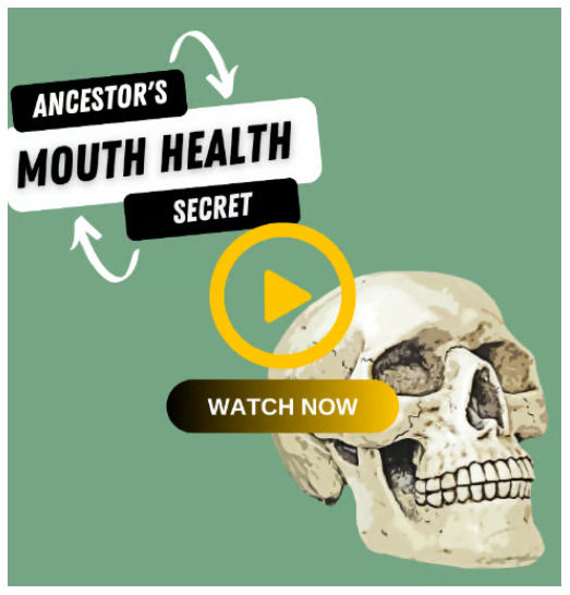 Ancestor's mouth health secret video thumbnail with skull illustration